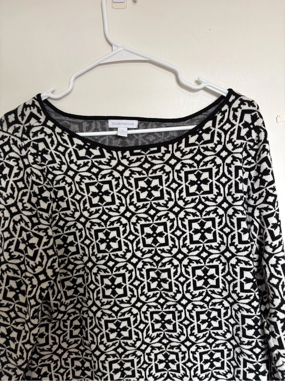 Charter Club women's Sweater Black White geometric size XL - Picture 2 of 6